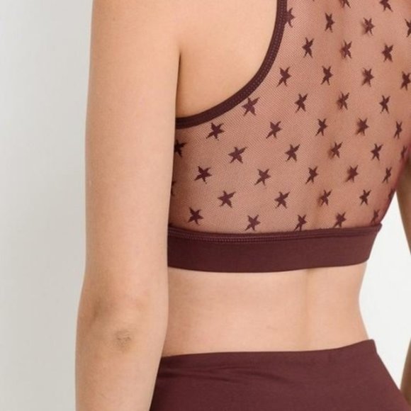 Burgundy Round Neck Star Mesh Sports Bra - Picture 6 of 8
